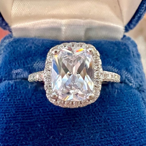 Large Cushion Cut Fancy Diamond Halo Engagement Ring Solid 925 Sterling Silver - Picture 14 of 15